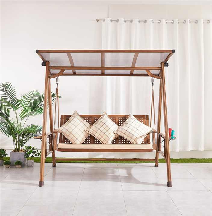Patio Outdoor Aluminum Swing Bench Sofa Set Die-Cast 3-Seater Hanging Swing Chair Use for Exterior Furniture