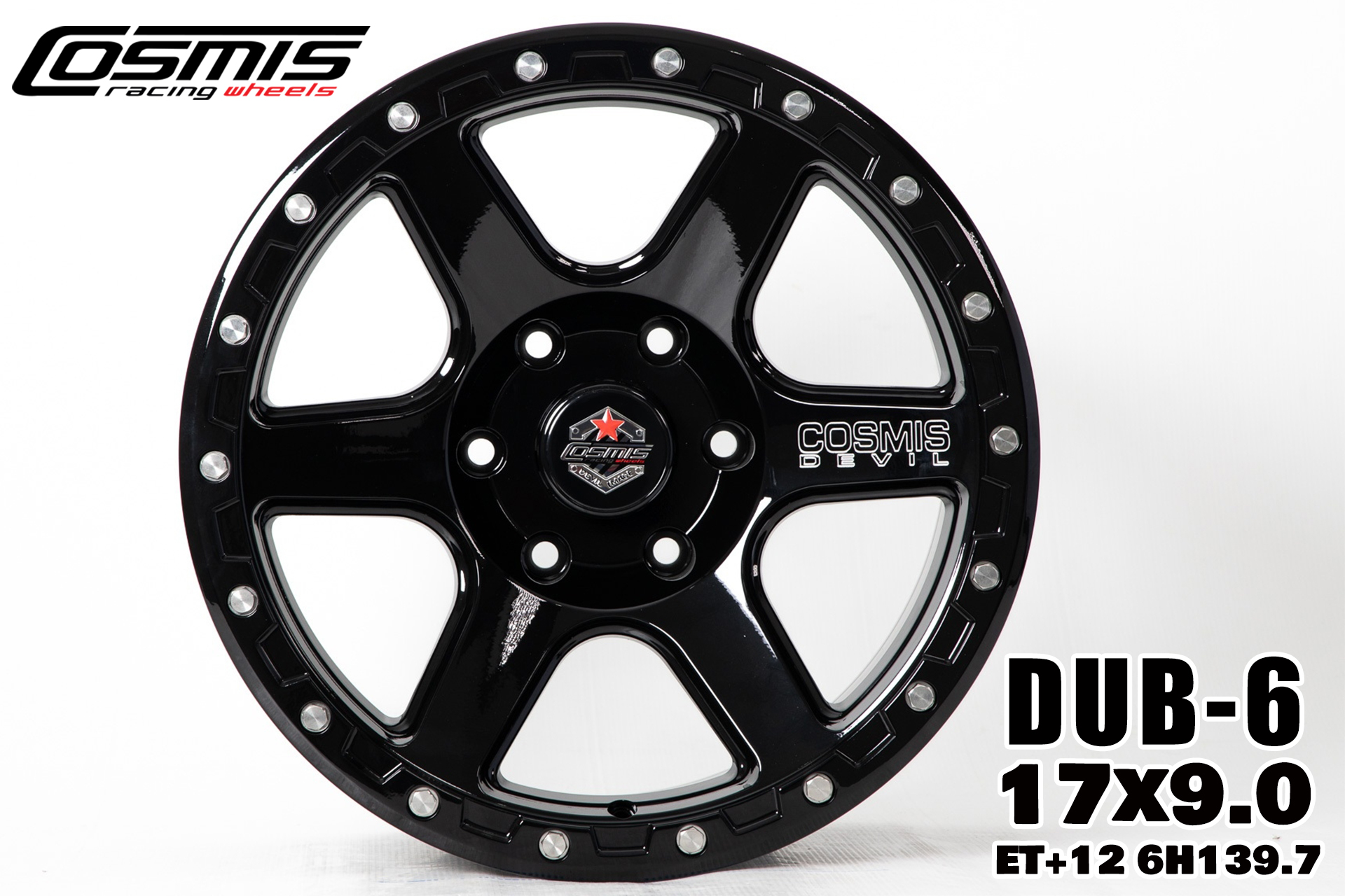 แม็กซ์ DUB-6 17X9.0 6X139.7 ET12 CB.106.1 GLOSSBLACK+XZ (สีดำ+CNCตัวหนังสือที่ก้าน)