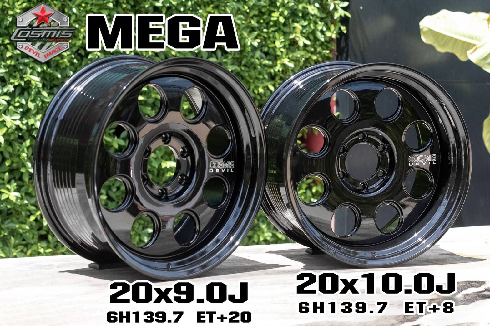 แม็กซ์ MEGA 20X10.0 6X139.7 ET8 CB.106.1 BK (สีดำทั้งวง)