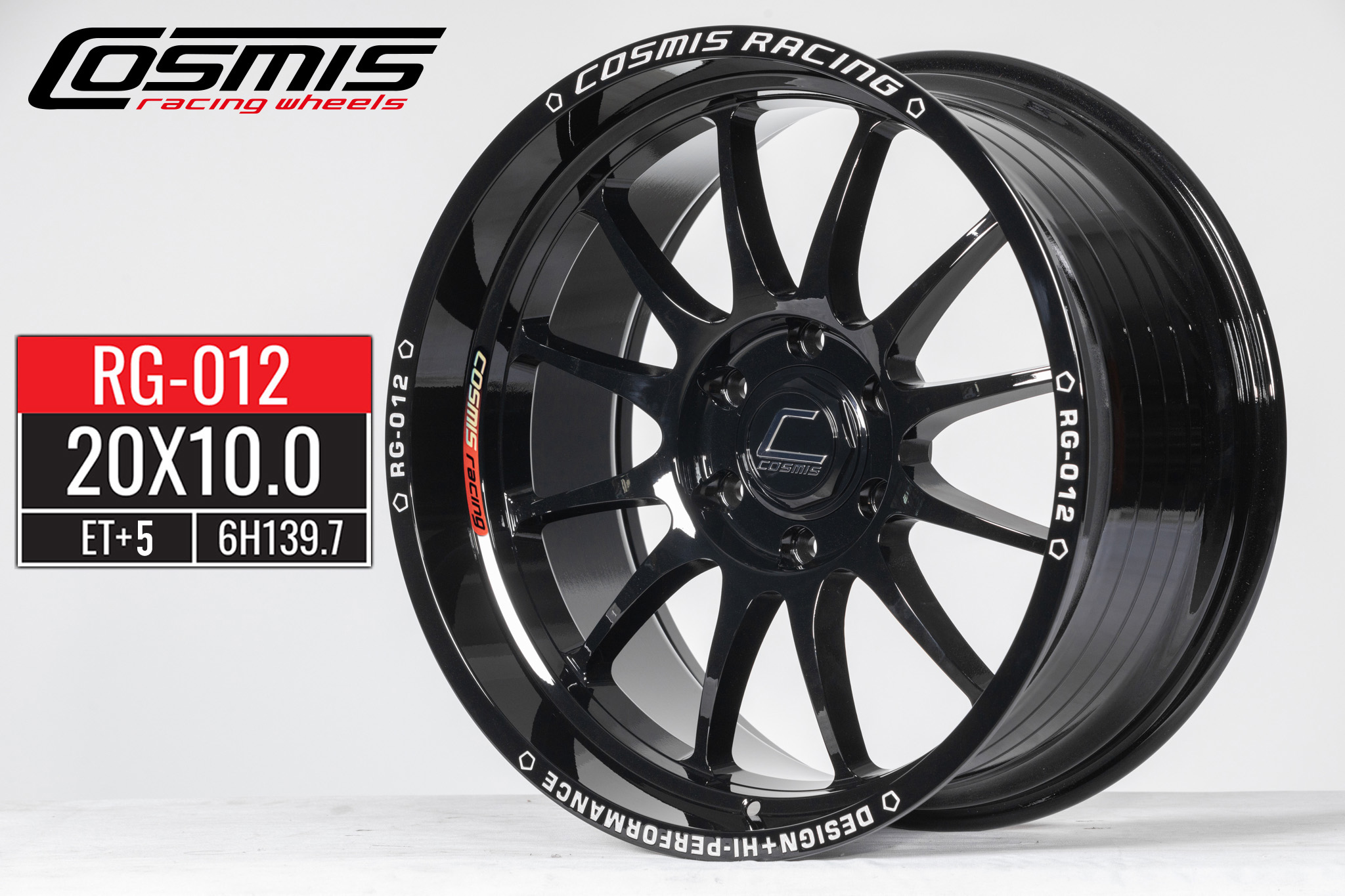แม็กซ์ RG-012 20X10.0 6X139.7 ET5 CB.106.1 GLOSS BLACK+CN SPOKE-RED PLATE (สีดำเงาCNCข้างก้าน+CNCตัวหนังสือที่ขอบ+เพลทแดง)