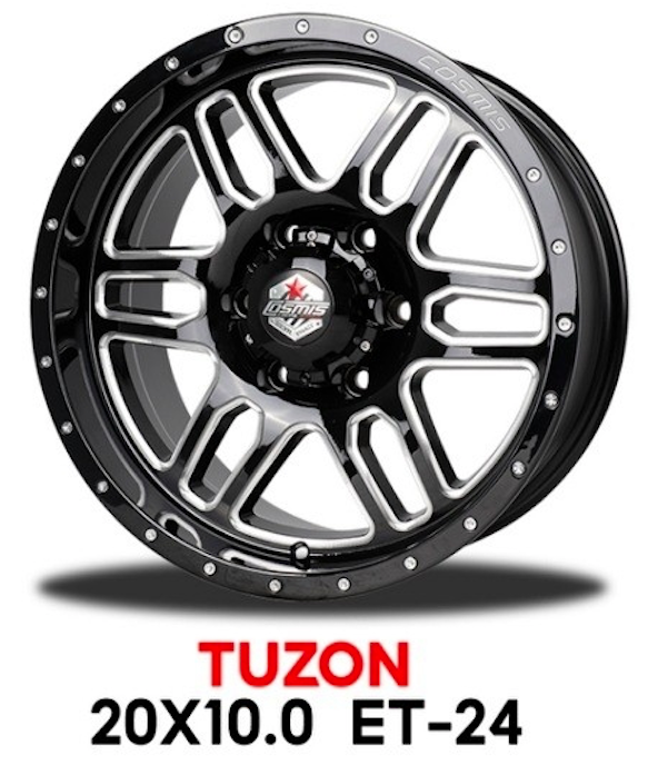 แม็กซ์ TUZON 20X10.0 6X130 6X139.7 ET-24 CB.106.1 BLACK+REVEST CH (สีดำ+หมุดเงินที่ขอบ)