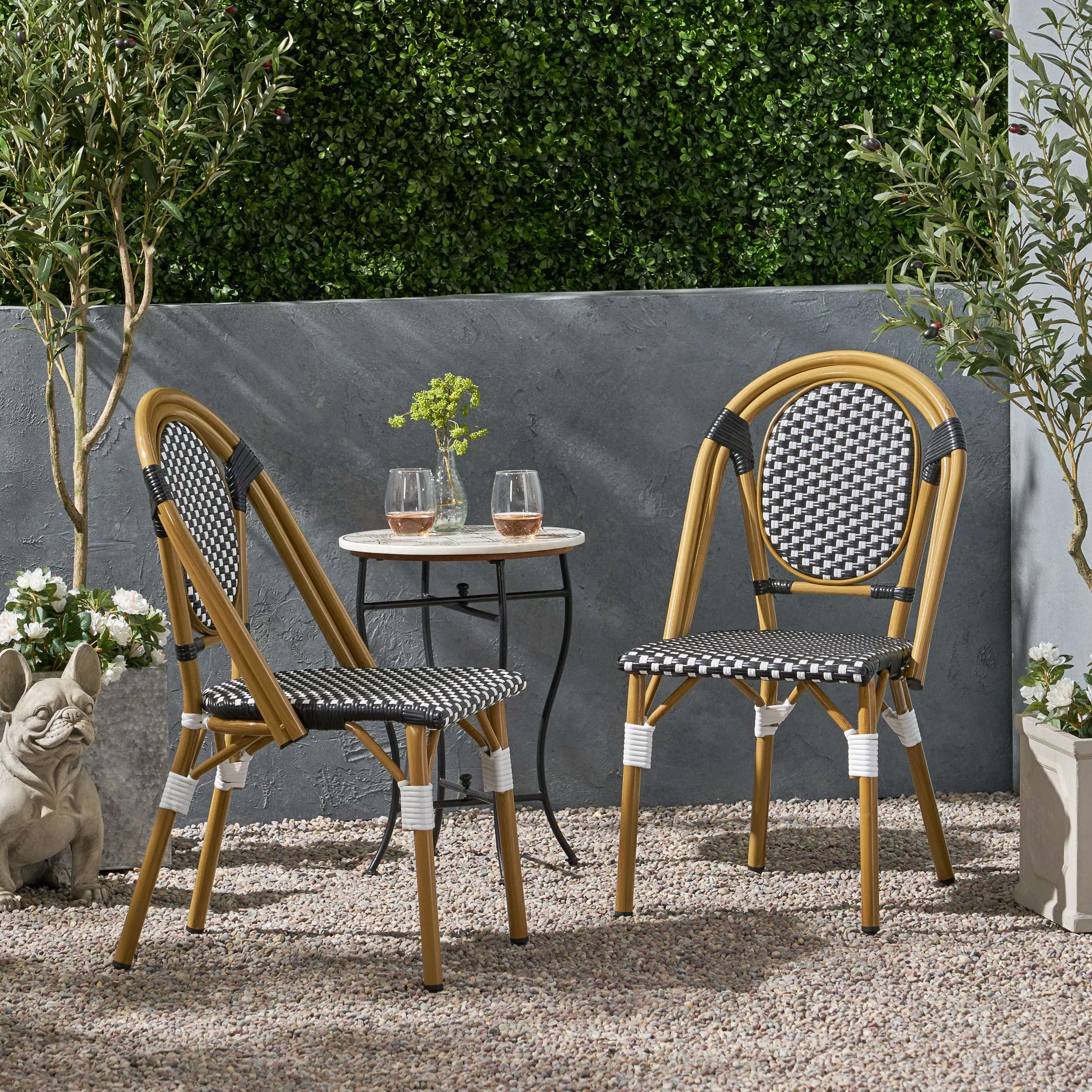 Outdoor Garden Stacking Balcony Patio Restaurant Plastic Rattan Wicker French Bistro Dining Chair For Cafe