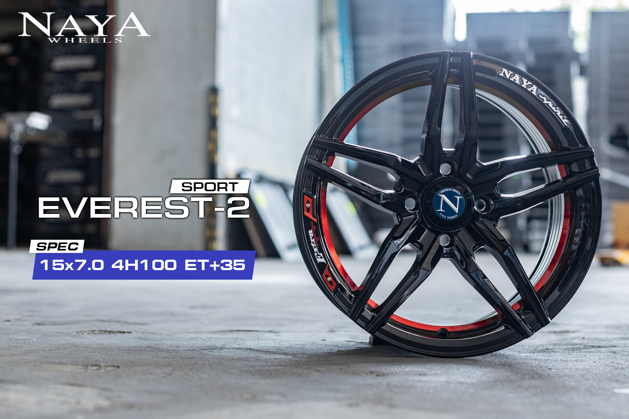 แม็กซ์ EVEREST-2SPORT(YA9935) 15X7.0 4X100 ET35 CB.67.1 ((R))BLK-X (สีดำท้องแดงกลึงตัวหนังสือ)