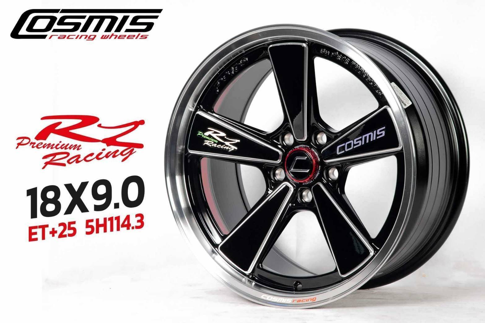 ล้อแม็กซ์ COSMIS RZ PREMIUM RACING (YA054) 18X9.0 5X114.3 ET20 CB.73.1 (R)BLK-W-PLATE (สีดำ+ท้องแดง+CNCข้างก้าน+เพลท) Custom