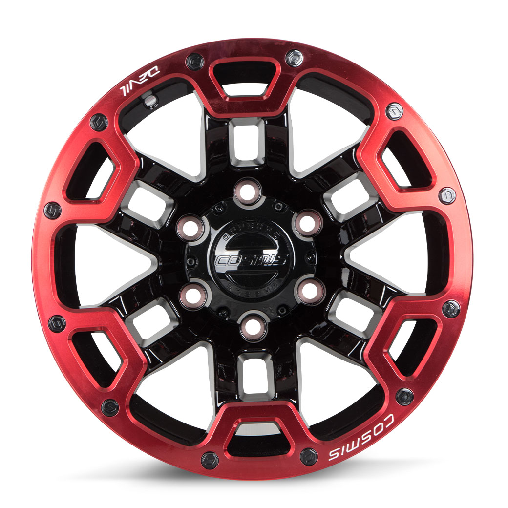 แม็กซ์ TRANSFORMER (9976) 16X8.5 6x139.7 ET0 CB.106 B-PR-WR-XZ (สีดำขอบ+ข้างก้านแดงCNCตัวหนังสือ)