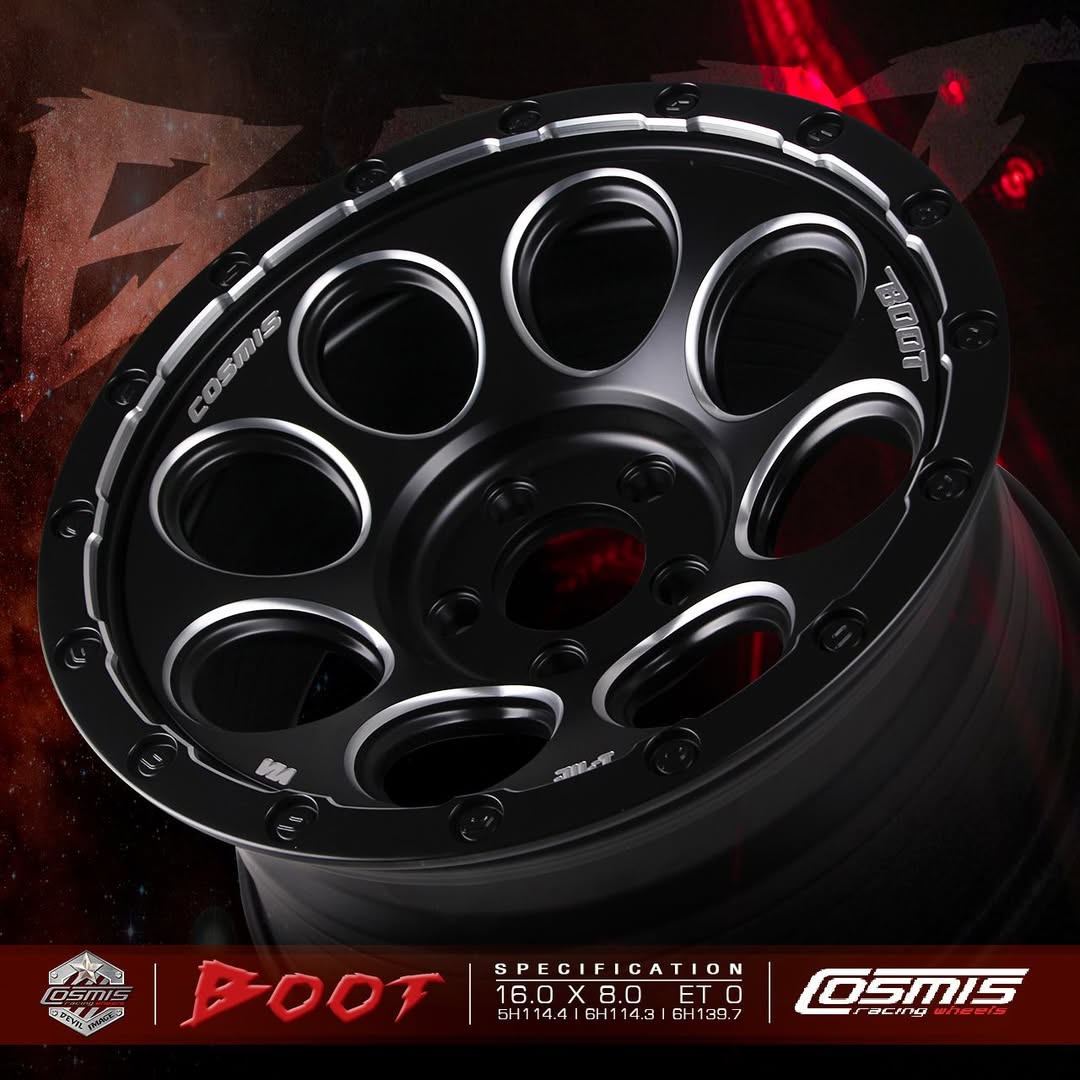 แม็กซ์ BOOT 16X8.0 5X114.3 ET0 CB.73.1 Matte Black Milling Letters (สีดำด้านทั้งวง CNC ตัวหนังสือ)