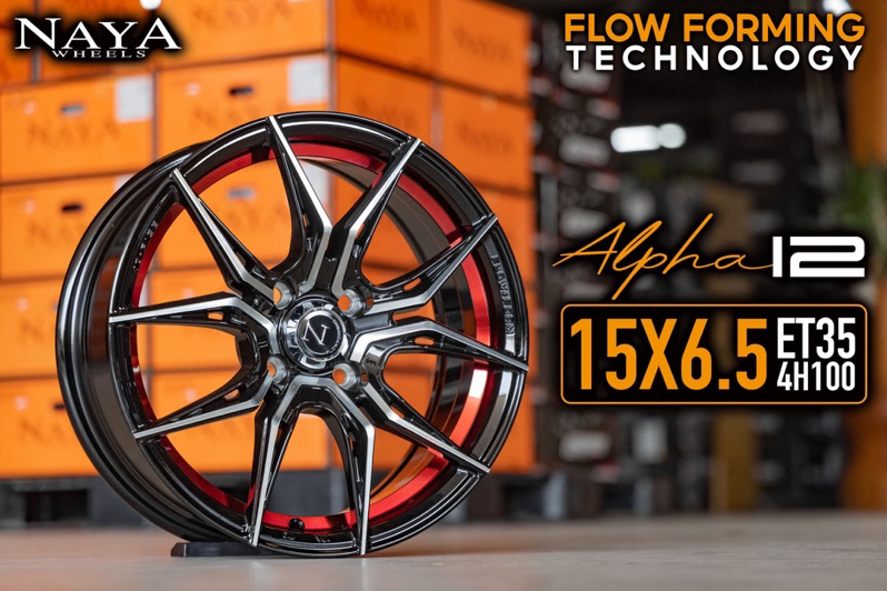 ล้อแม็กซ์ NAYA ALPHA-12 (SLA004) 15X6.5 4X100 ET35 CB.67.1 (R)B-P (สีหน้าเงาร่องดำท้องแดง)