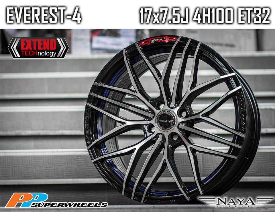 แม็กซ์ EVEREST-4(YA9933) 17X7.5 4X100 ET32 CB.73.1 "U"B-P (สีหน้าเงาร่องดำท้องน้ำเงิน)