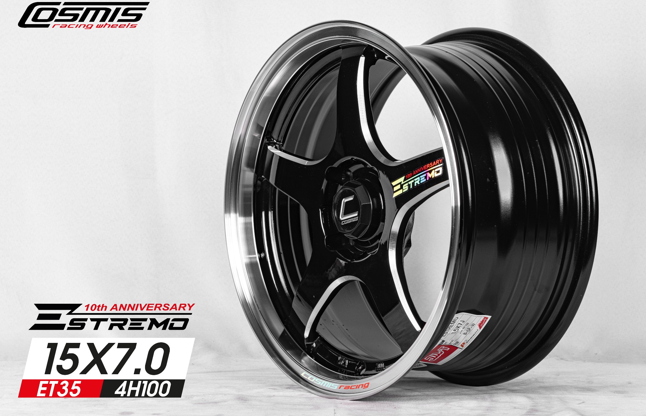 แม็กซ์ ESTREMO 15X7.0 4X100 ET35 CB.73.1 GLOSS BLACK+CN SPOKE+RIM POLISH+PLATE (สีดำเงา+CNCข้างก้าน+ขอบเงา+เพลท)