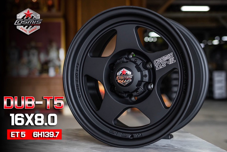 ล้อแม็กซ์ COSMIS DUB-T5 (YA9563) 16X8.0 6X139.7 ET5 CB.106 BLK-XZ/M (สีดำด้าน+CNCตัวหนังสือ)
