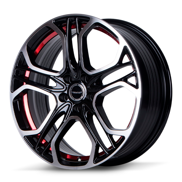 แม็กซ์ ROZZO (YA9979) 17x7.0 5x106.5 ET35 CB.73.1 (R)B-P (สีหน้าเงาร่องดำท้องแดง)