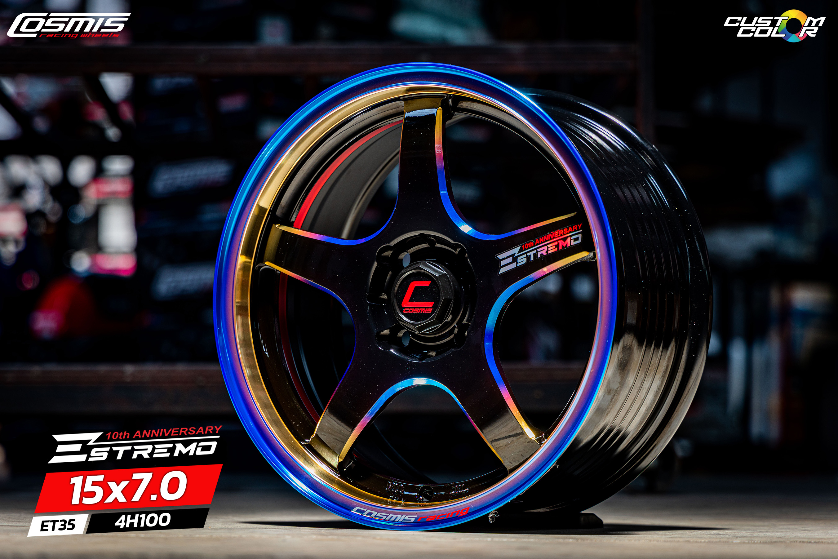 แม็กซ์ ESTREMO(YA047) 15X7.0 4X100 ET35 CB.67.1 *TITANIUM+PLATE* (สีไทเทเนียม+เพลท)Custom