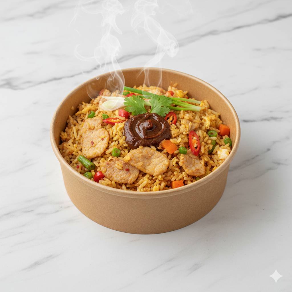 ข้าว+หมูชิ้นติดหนัง+ผัดผงกระหรี่+สูตรเด็ดน้ำพริกเผา 750 กรัม