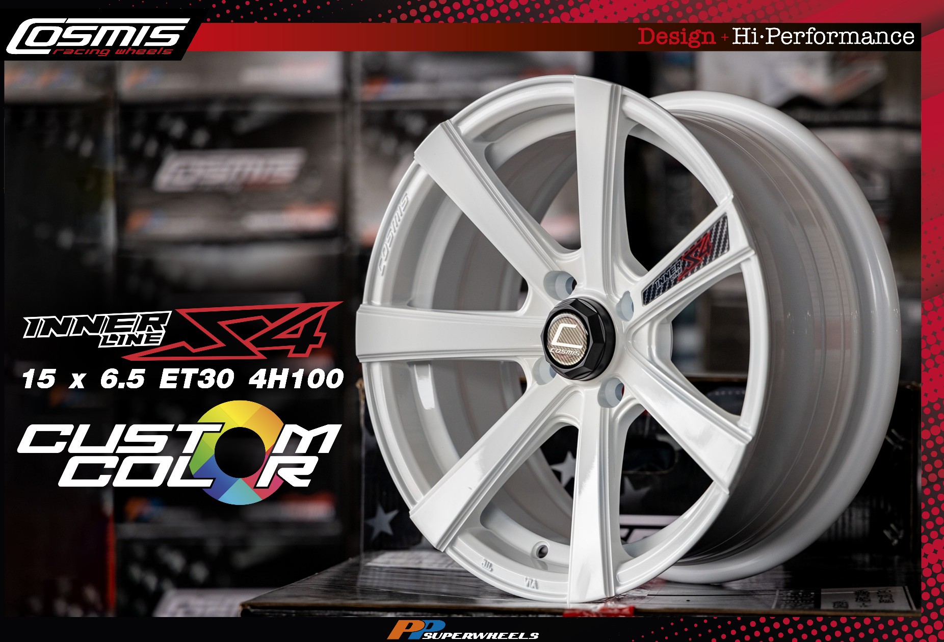 แม็กซ์ INNERLINE.S4(YA9957) 15X6.5 4X100 ET30 CB.67.1 *WHITE* (สีขาวทั้งวง)Custom