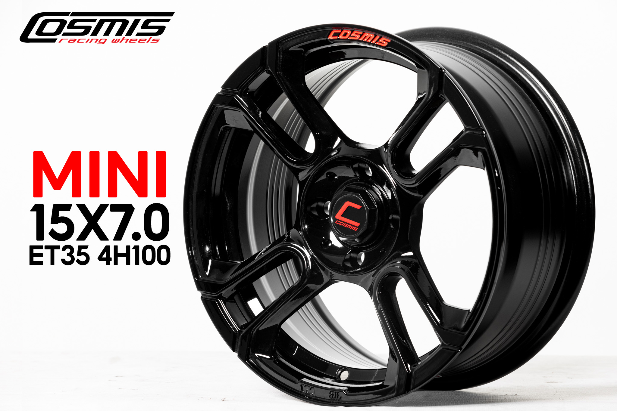 แม็กซ์ MINI(YA038) 15X7.0 4X100 ET35 CB.67.1 BLK/(R)XZ (สีดำเงา+หยอดตัวหนังสือแดง)