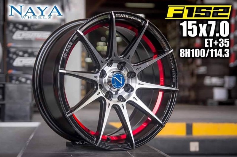 ล้อแม็กซ์ NAYA F-152 (YA3937) 15X7.0 8X100/114.3 ET35 CB.67.1 ((R))B-P-XZ (สีหน้าเงาร่องดำท้องแดงCNCตัวหนังสือ)