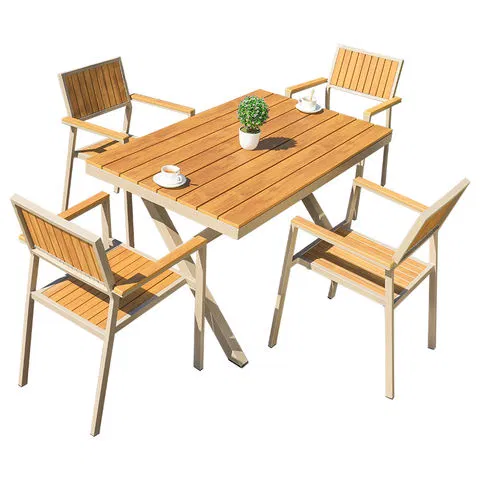 Outdoor Restaurant Square plastic wood table and Chair Garden Furniture Outside Restaurant Dining Chairs