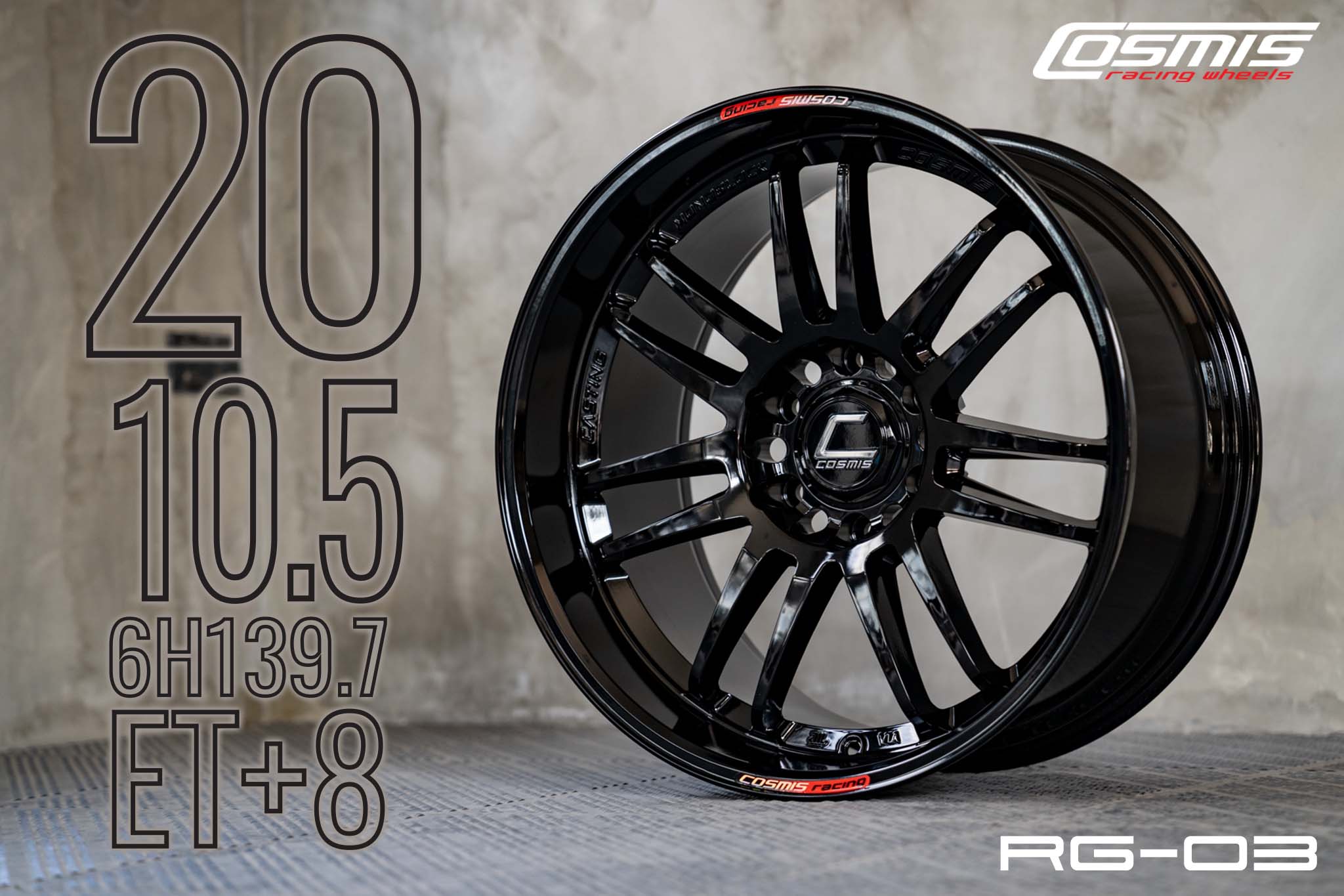 แม็กซ์ RG-03 20X10.5 6X139.7 ET8 CB.106.1 GLOSS BLACK (สีดำเงาทั้งวง)