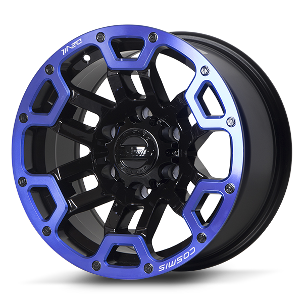 แม็กซ์ TRANSFORMER (9976) 16X8.5 6x139.7 ET0 CB.106 B-PU-WU-XZ (สีดำขอบน้ำเงินCNCตัวหนังสือ)