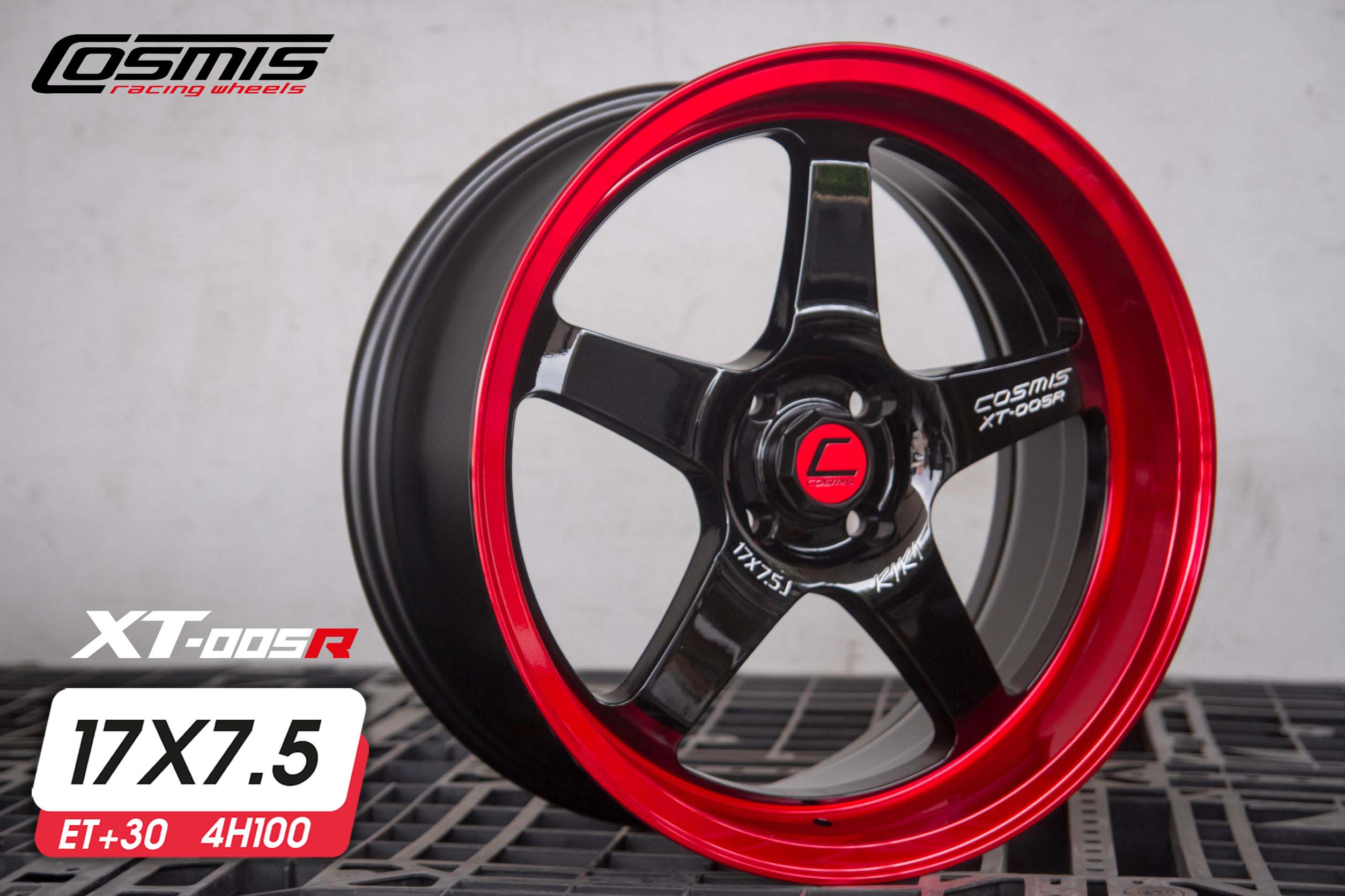 แม็กซ์ XT-005R(9909) 17X7.5 4X100 ET30 CB.73.1 CAC-B-LPR-XZ (สีดำขอบแดง+CNCตัวหนังสือ)
