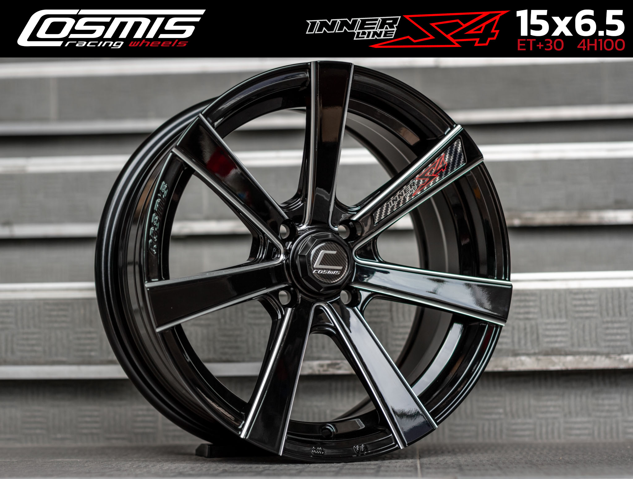 แม็กซ์ INNERLINE.S4(YA9957) 15X6.5 4X100 ET30 CB.67.1 BLK-W (สีดำเงาCNCข้างก้าน)