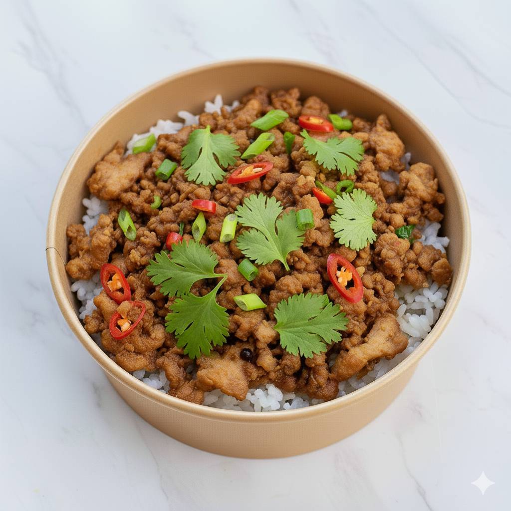 ข้าว+ไก่ทอดกรอบ+ราดซอส3รสชาติเผ็ดเปรียวหวาน 750 กรัม