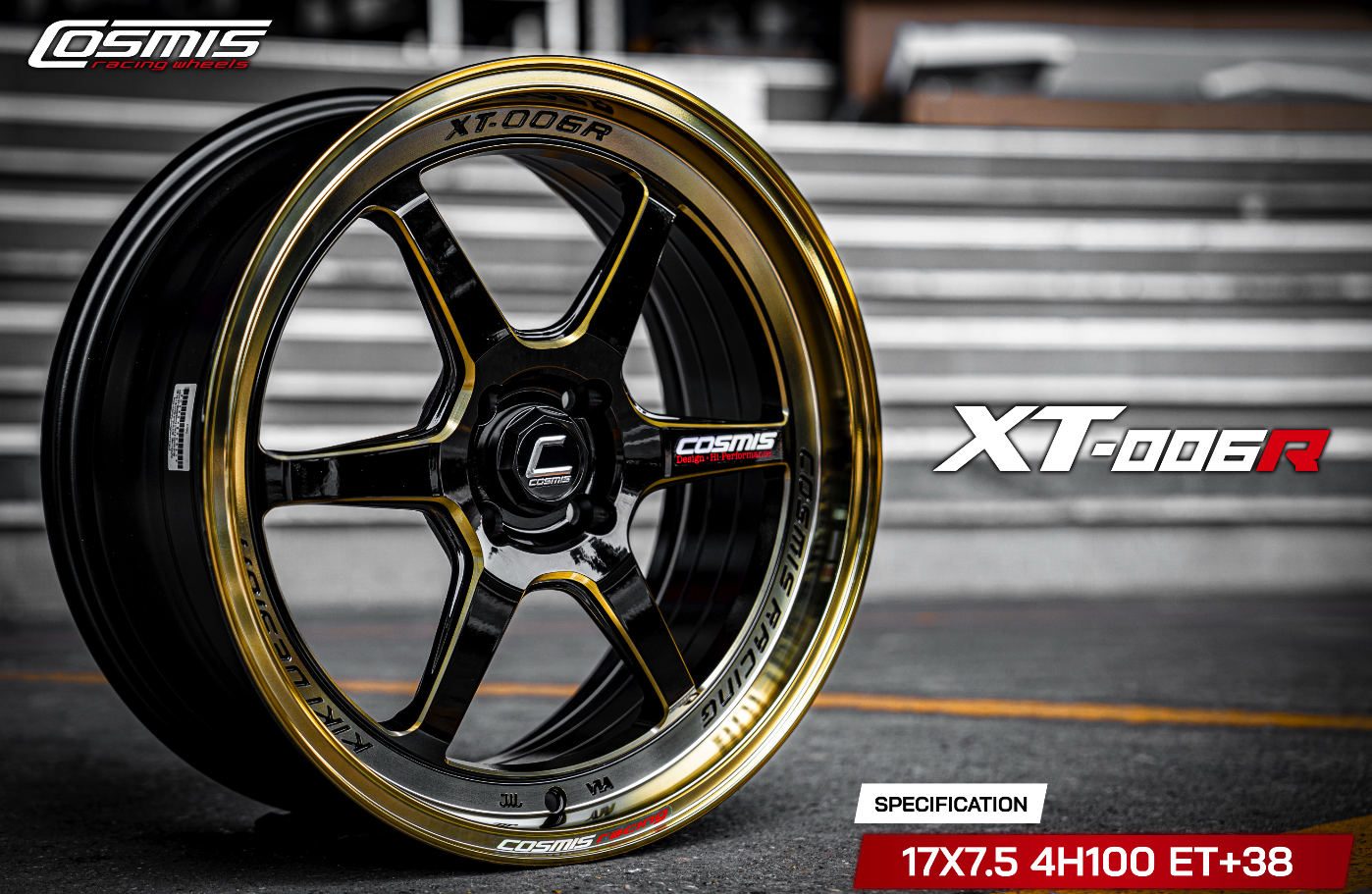 แม็กซ์ XT-006R(9944) 17X7.5 4X100 ET38 CB.73.1 B-LPTG-WTG-PLATE (สีดำ+ขอบไดร์ทอง+CNCข้างก้านไดร์ทอง+เพลท)