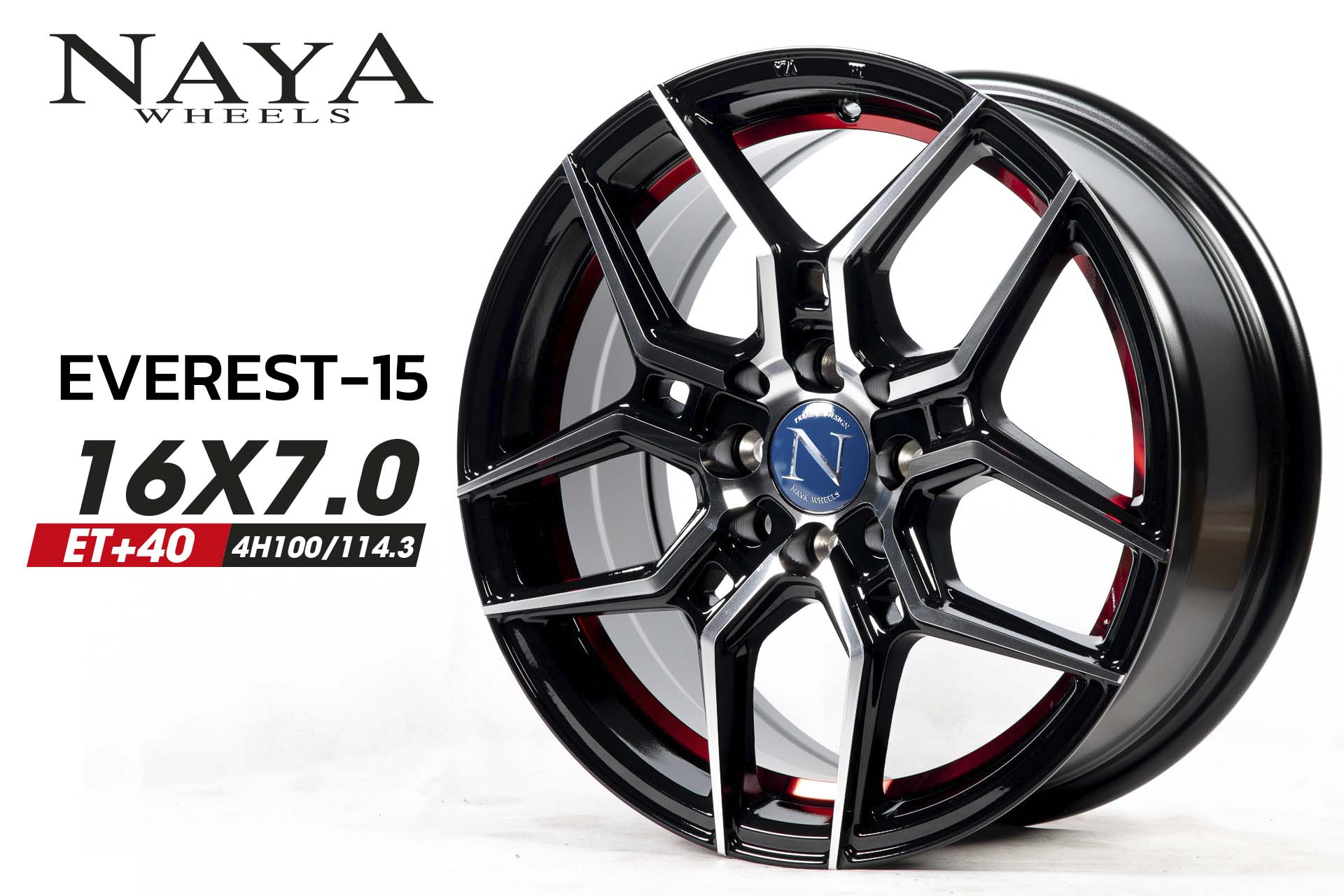 แม็กซ์ EVEREST-15(3352) 16X7.0 8X100/114.3 ET40 CB.67.1 "R"BP (สีหน้าเงาร่องดำท้องแดง)