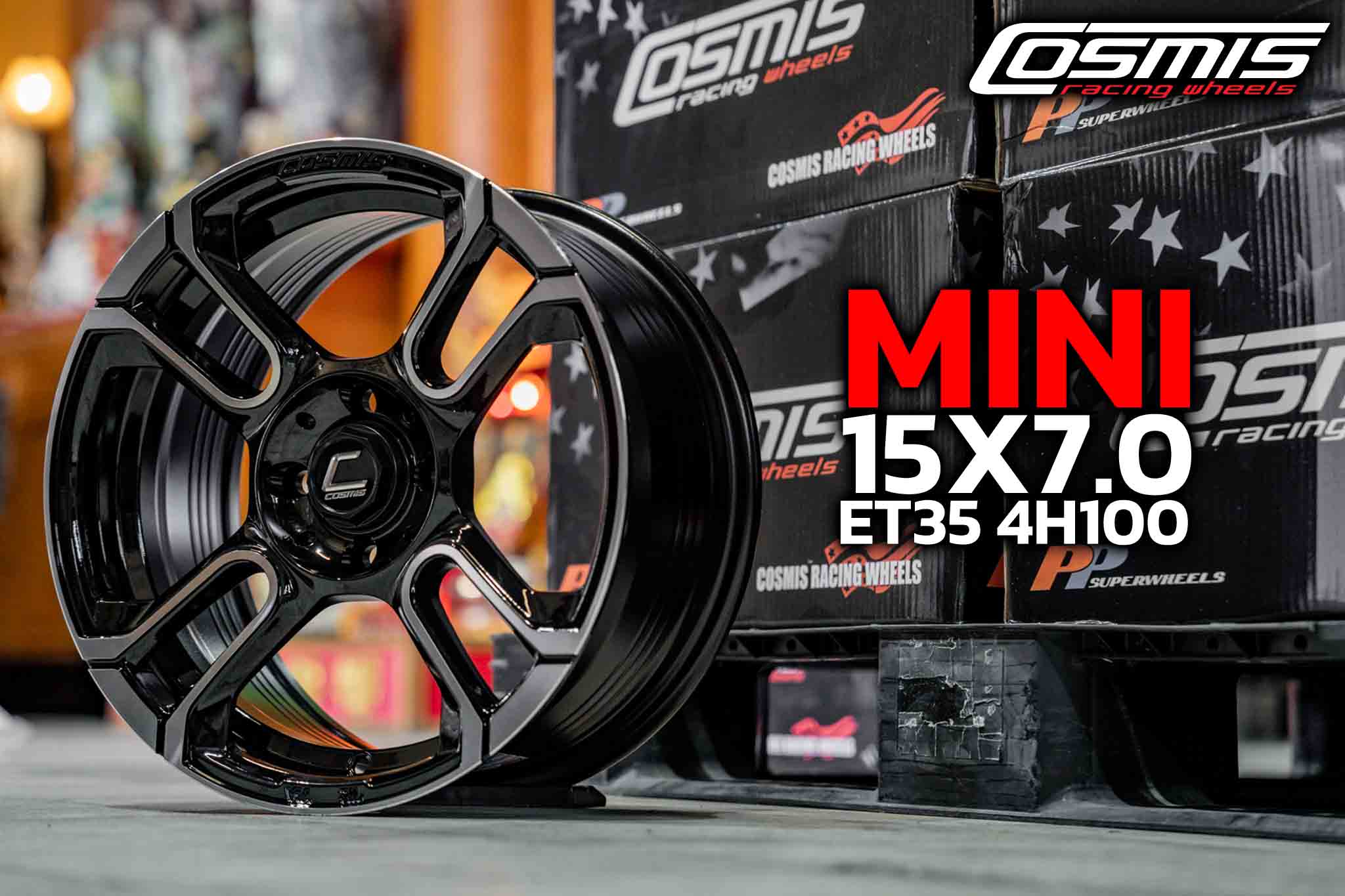 COSMIS MINI 15X7.0 4H100 ET35 (สีดำเงา CNC หน้าก้านเงา)