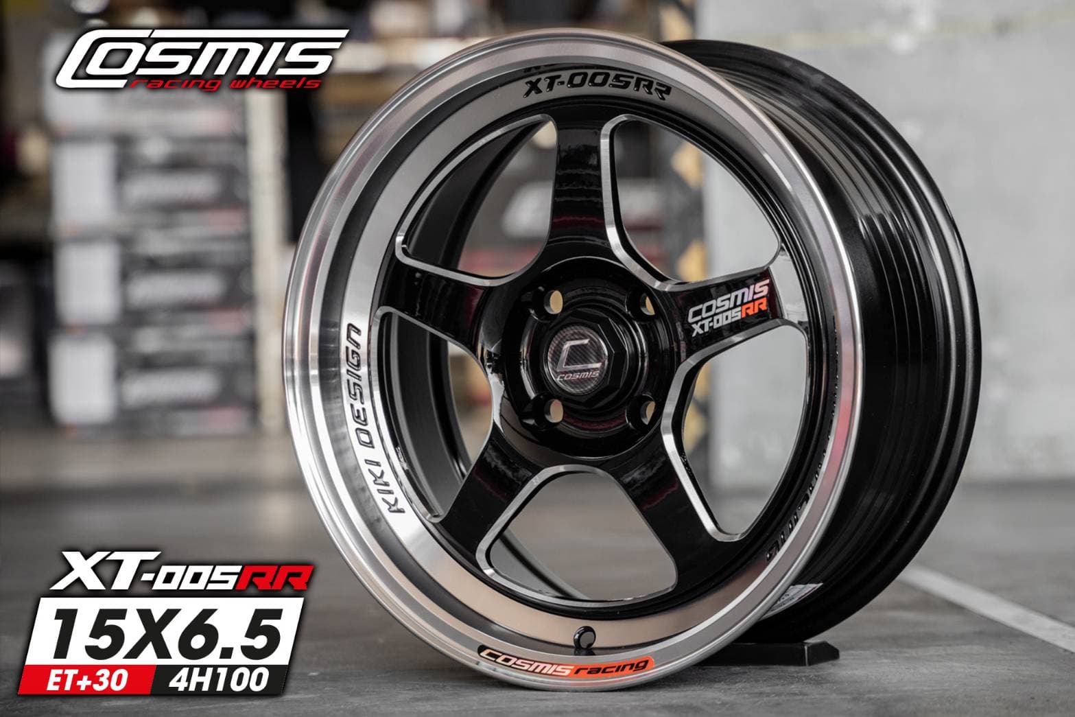 ล้อแม็กซ์ COSMIS XT-005RR(YA031) 15X6.5 4X100 ET30 CB.73.1 B32-W+PLATE (สีดำ+มิลลิ่งข้างก้าน+ขอบเงา+เพลท)