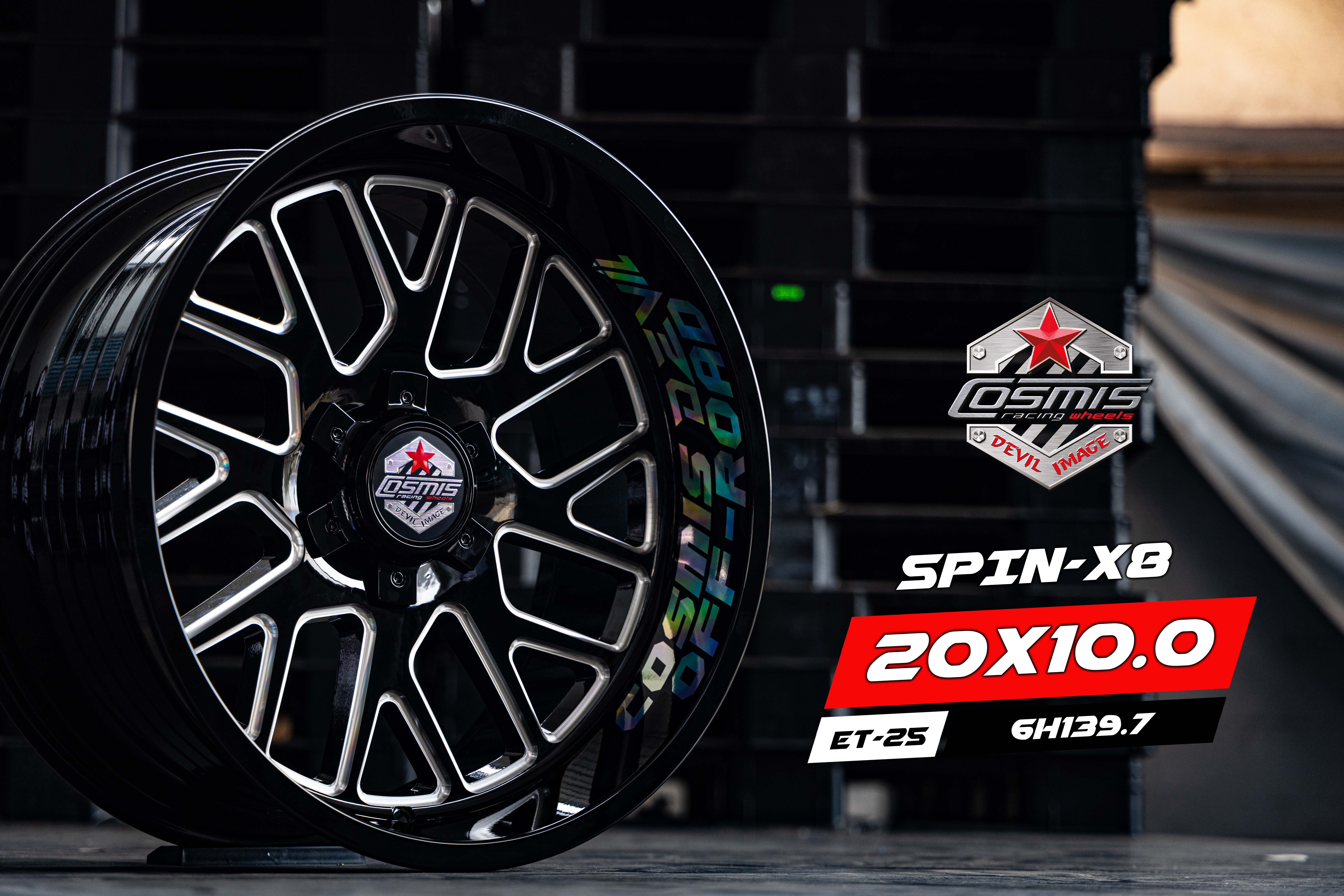 แม็กซ์ SPIN-X8(D9337) 20X10.0 6X139.7 ET-25 CB.106 BLK+W+PLATE (สีดำ+CNCข้างก้าน+เพลท)