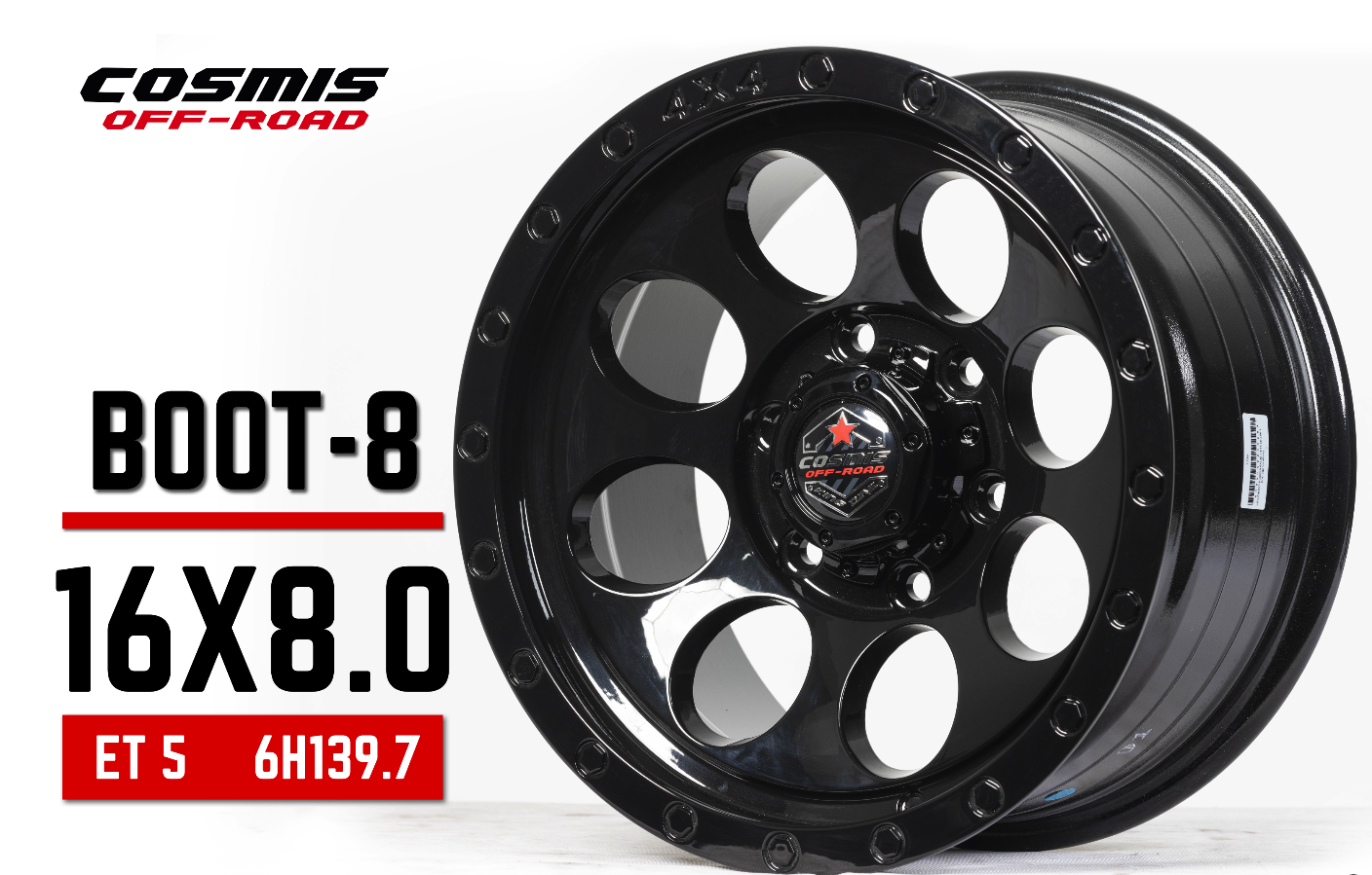 แม็กซ์ BOOT-8 16X8.0 6X139.7 ET5 CB.106.1 BLK (สีดำเงาทั้งวง)
