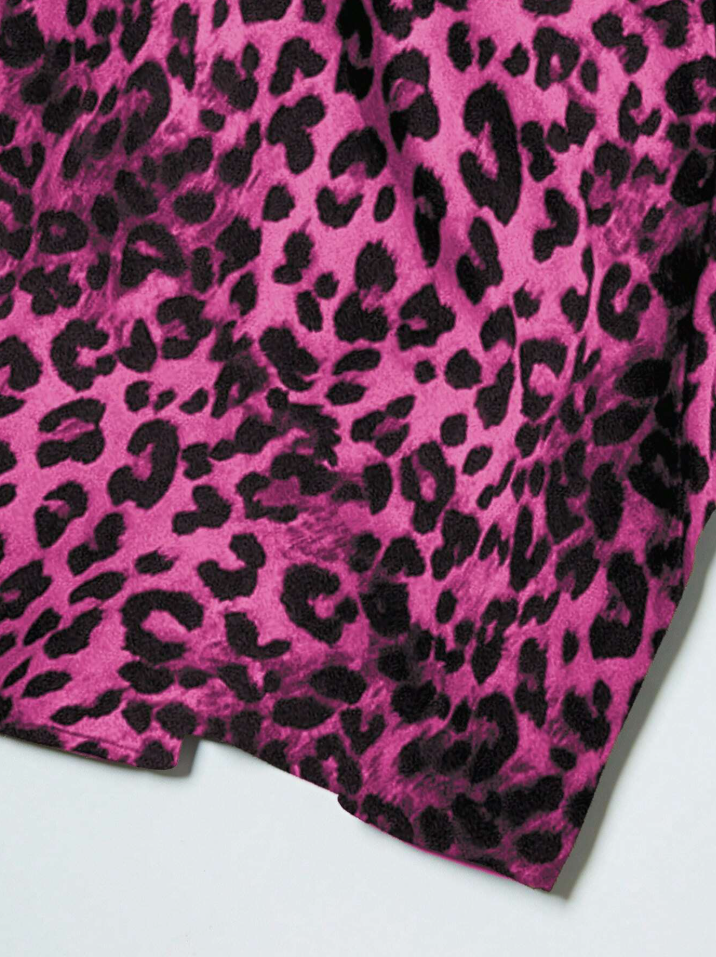 ชุดเดรสยาวลายเสือดาวสีชมพูสุดแซ่บ คล้องคอ ผ่าสูง