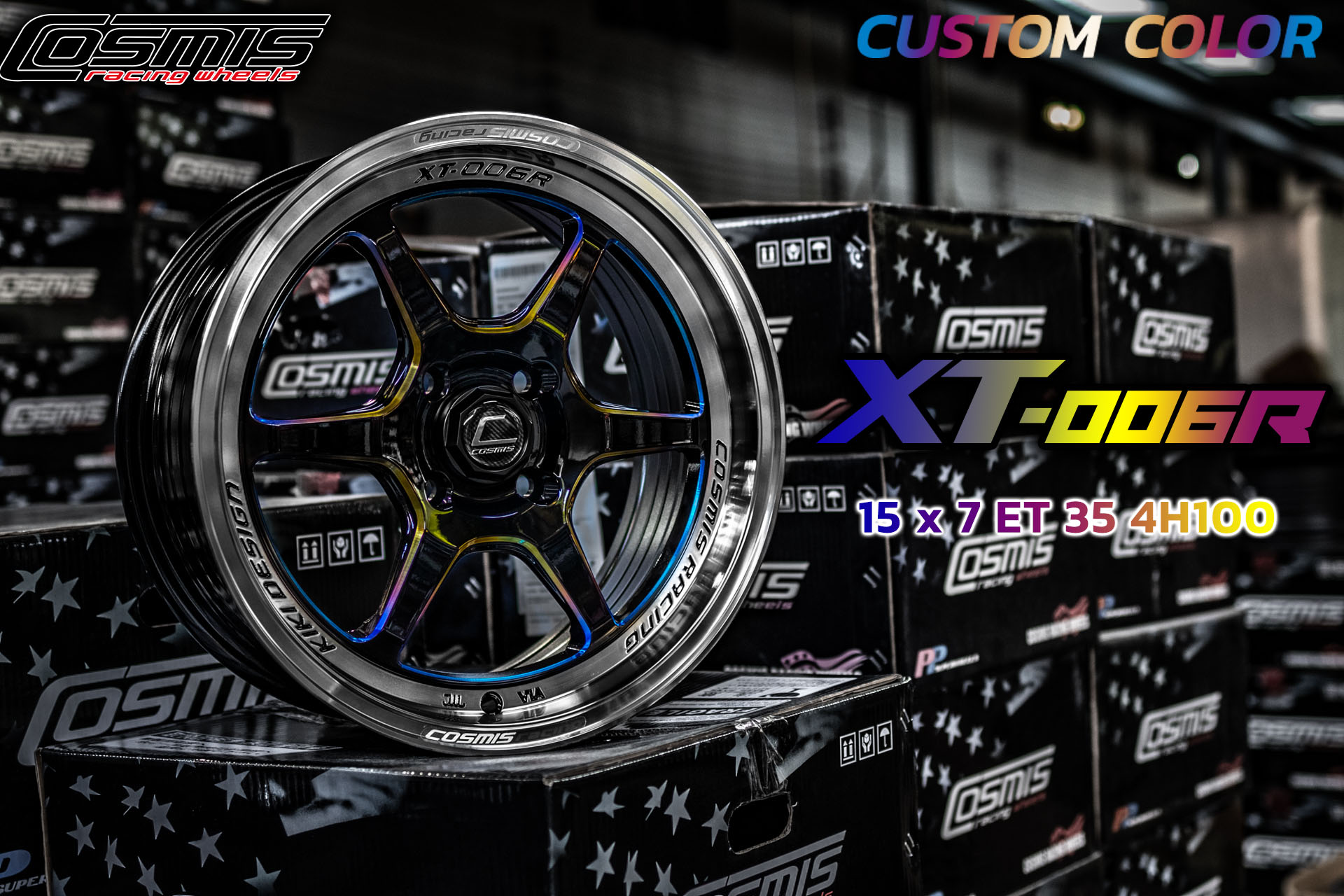 แม็กซ์ XT-006R(9944) 15X7.0 4X100 ET35 CB.67.1 *B-LP-W(TITANIUM)* (สีดำ+ขอบเงา+CNCข้างก้านไทเทเนียม)Custom