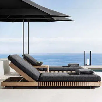 Modern Black Metal Sun Beds Outdoor Aluminum Chaise Lounge Sunbed with Wheel Hotel Aluminum Sun Lounger