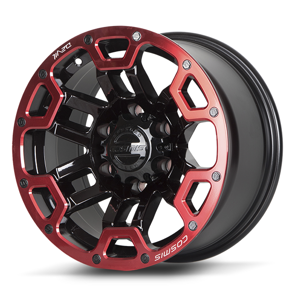 P_แม็กซ์ TRANSFORMER (9976) 16X8.5 6x139.7 ET0 CB.106 B-PR-WR-XZ (สีดำขอบ+ข้างก้านแดงCNCตัวหนังสือ)