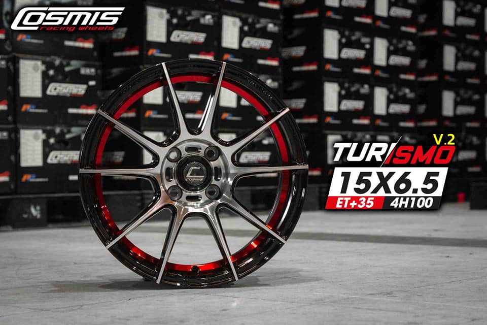 แม็กซ์ TURISMO V.2(YA3953) 15X6.5 4X100 ET35 CB.67.1 "R"BP (สีหน้าเงาร่องดำท้องแดง)