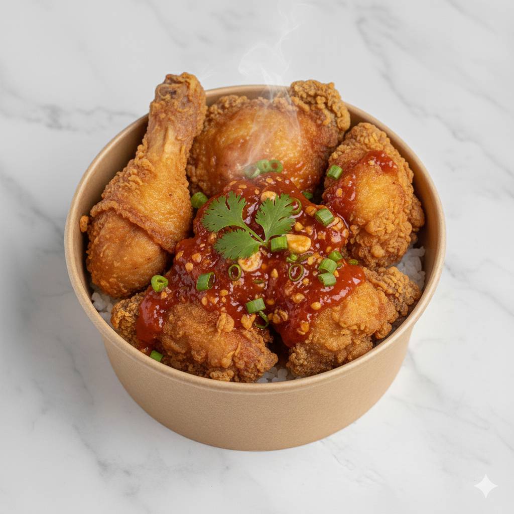 ข้าว+ไก่รวมทอด+ราดซอส3รสชาติ 750 กรัม