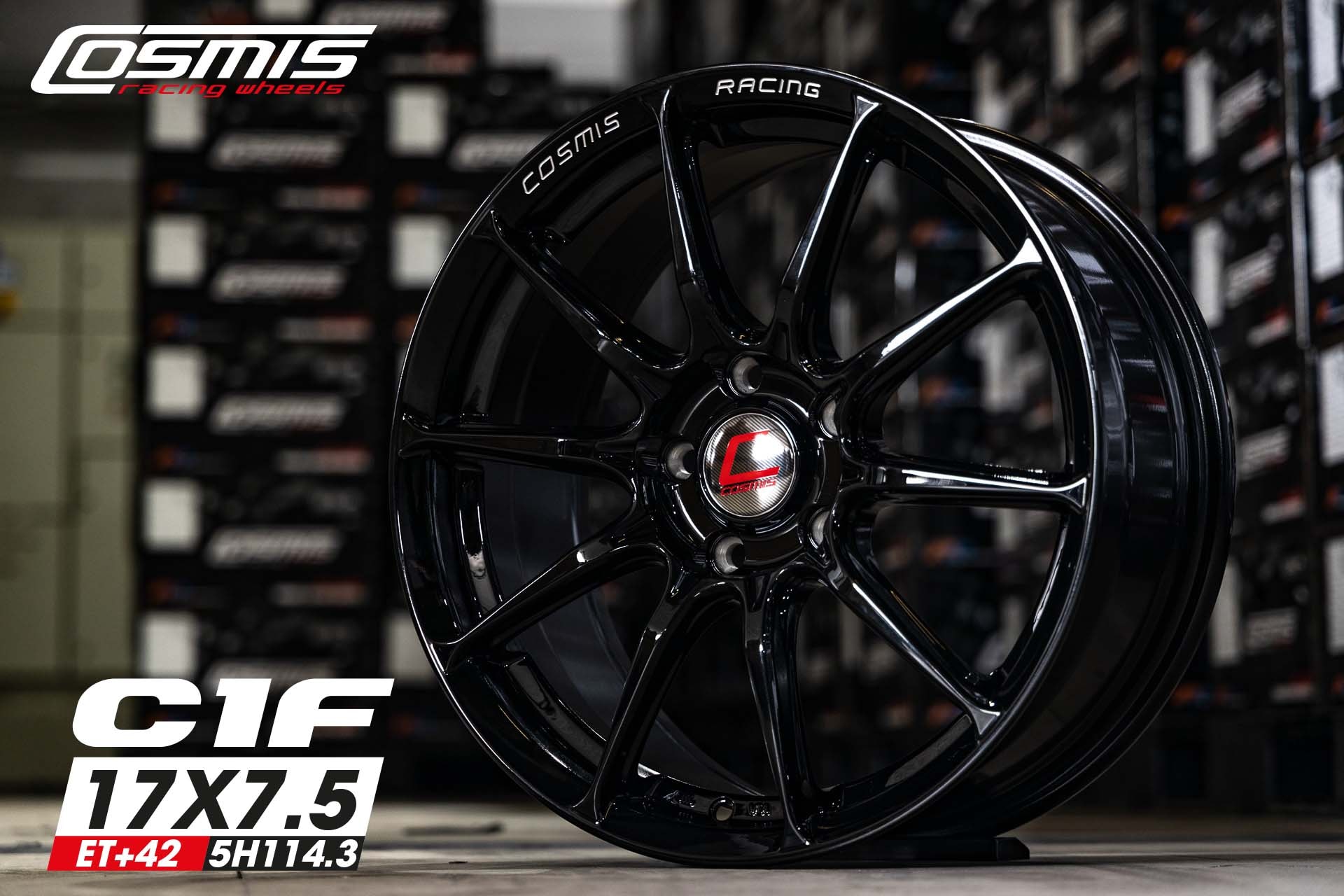 ล้อแม็กซ์ COSMIS C1F (YA3815) 17X7.5 5X113 ET42 CB.73.1 BLK-XZ (สีดำทั้งวงCNCตัวหนังสือเงา)