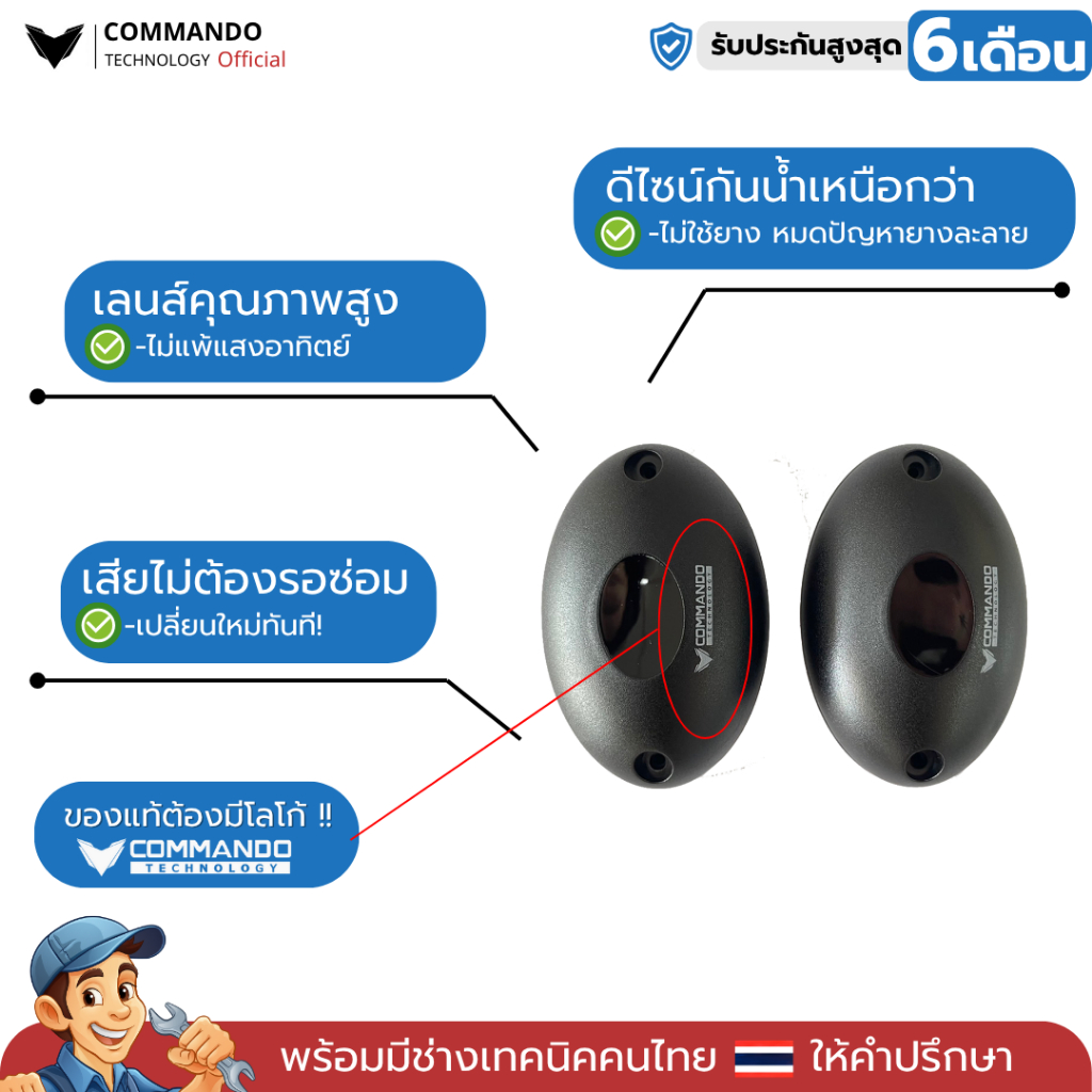 เซ็นเซอร์กันหนีบ photo cell ทรงไข่ แบบมี LOGO COMMANDO สำหรับมอเตอร์ประตูรีโมท