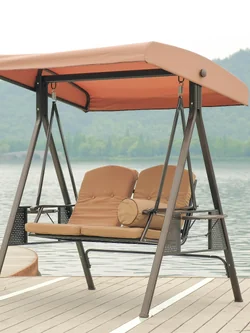 Steel Bistro Garden Hanging Rocking Swing With Canopy Outdoor Patio Courtyard Swing Chair