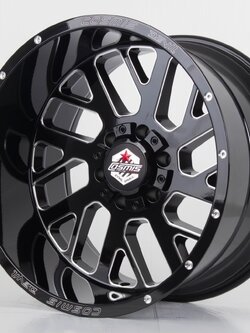 แม็กซ์ SOCKER(YA3282) 22X12.0 6X139.7 ET-44 CB.106 BLK-W-R-XZ (สีดำทั้งวงCNCข้างก้าน+ตัวหนังสือ)