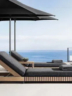 Modern Black Metal Sun Beds Outdoor Aluminum Chaise Lounge Sunbed with Wheel Hotel Aluminum Sun Lounger