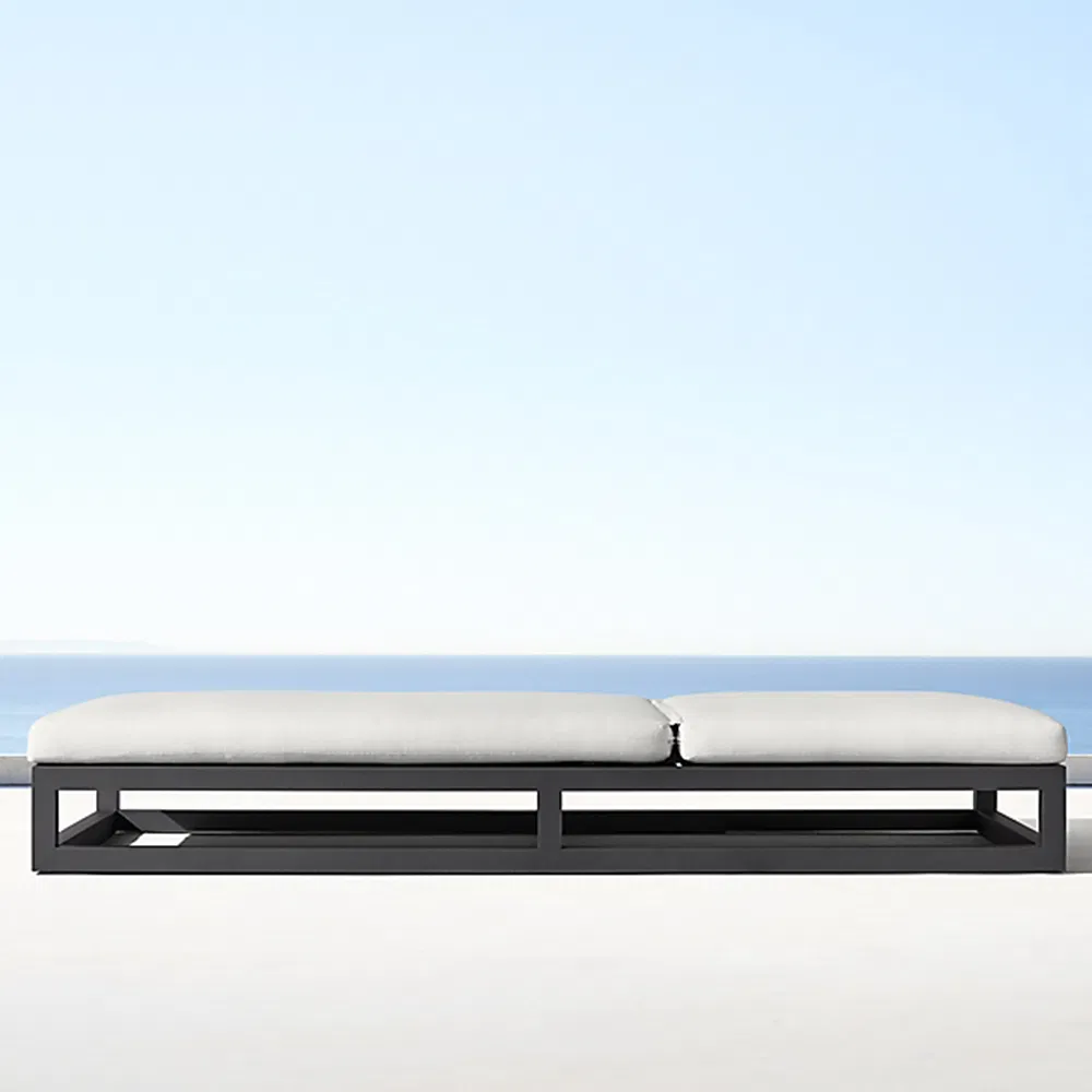 Luxury outdoor furniture black metal patio garden sets hotel poolside sunbed beach sun lounger patio aluminum chaise lounger