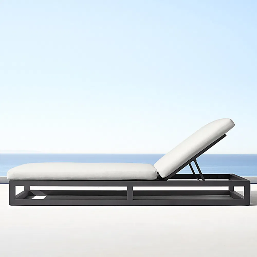 Luxury outdoor furniture black metal patio garden sets hotel poolside sunbed beach sun lounger patio aluminum chaise lounger