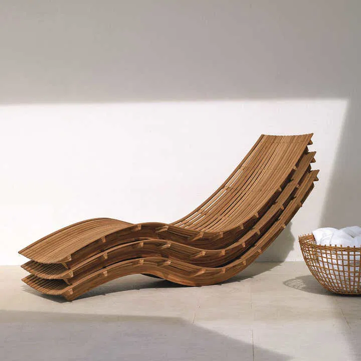 Luxury outdoor furniture poolside wood sunbed all-weather hotel beach patio garden lounge chair teak sun lounger