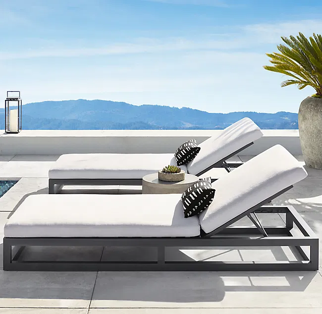 Luxury outdoor furniture black metal patio garden sets hotel poolside sunbed beach sun lounger patio aluminum chaise lounger
