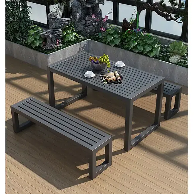Restaurant Dining Aluminium Backyard Courtyard Bench Garden Patio Furniture Set Outdoor Table And Chair Set