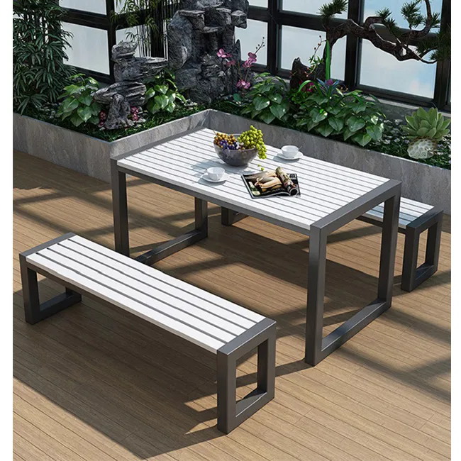 Restaurant Dining Aluminium Backyard Courtyard Bench Garden Patio Furniture Set Outdoor Table And Chair Set