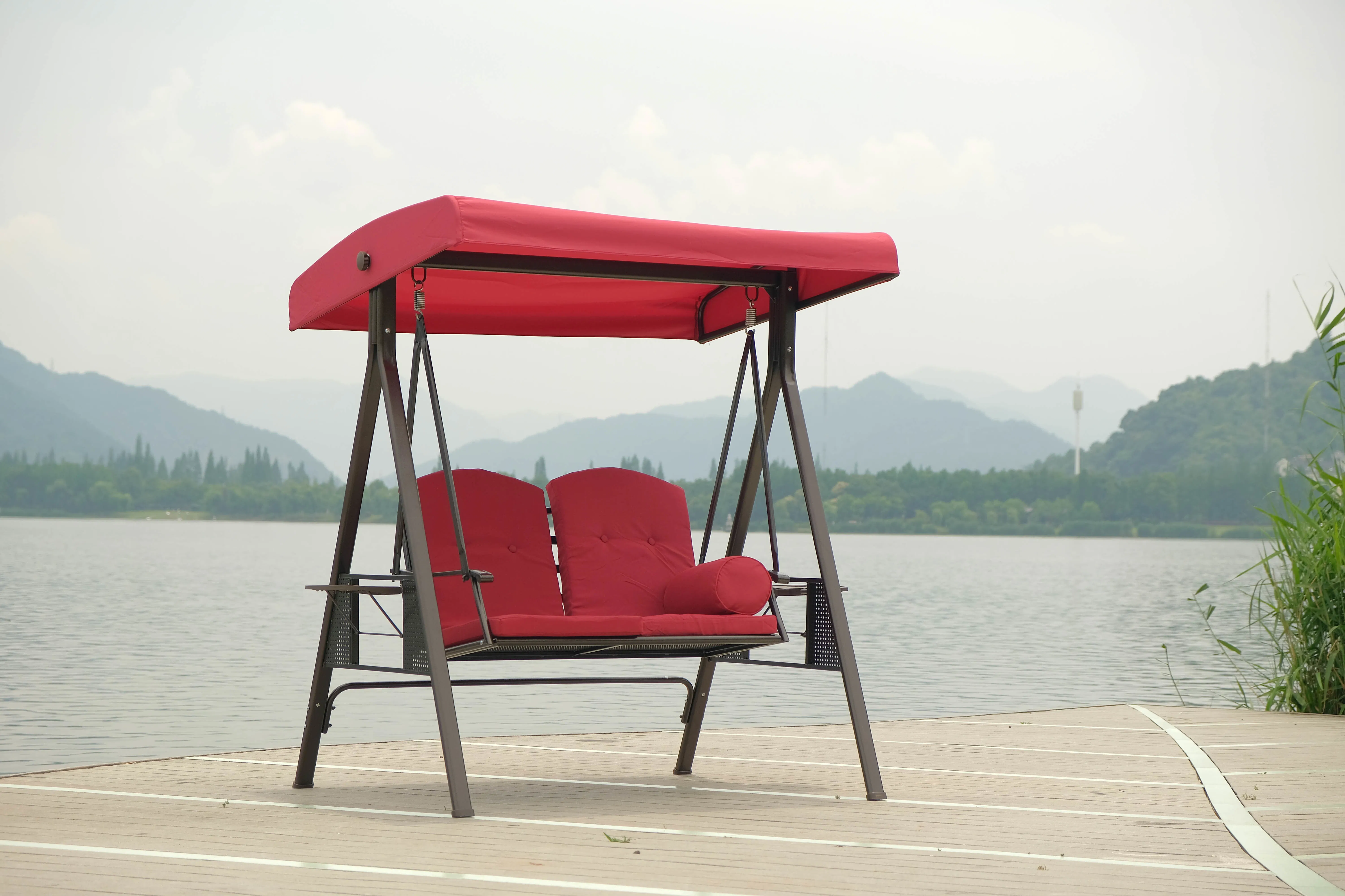 Steel Bistro Garden Hanging Rocking Swing With Canopy Outdoor Patio Courtyard Swing Chair